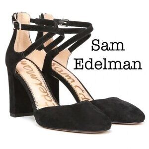 Sam Edelman Suede Leather Black Strappy Heels Chunky Block Heel Women's 8.5